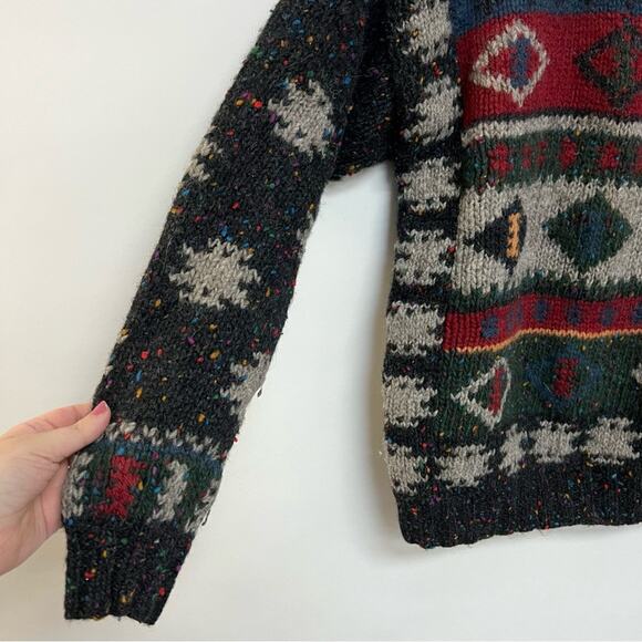 Woolrich Vintage Men's Sweater 100% Wool Speckle Knit Crewneck Black Gray Medium - Picture 4 of 8